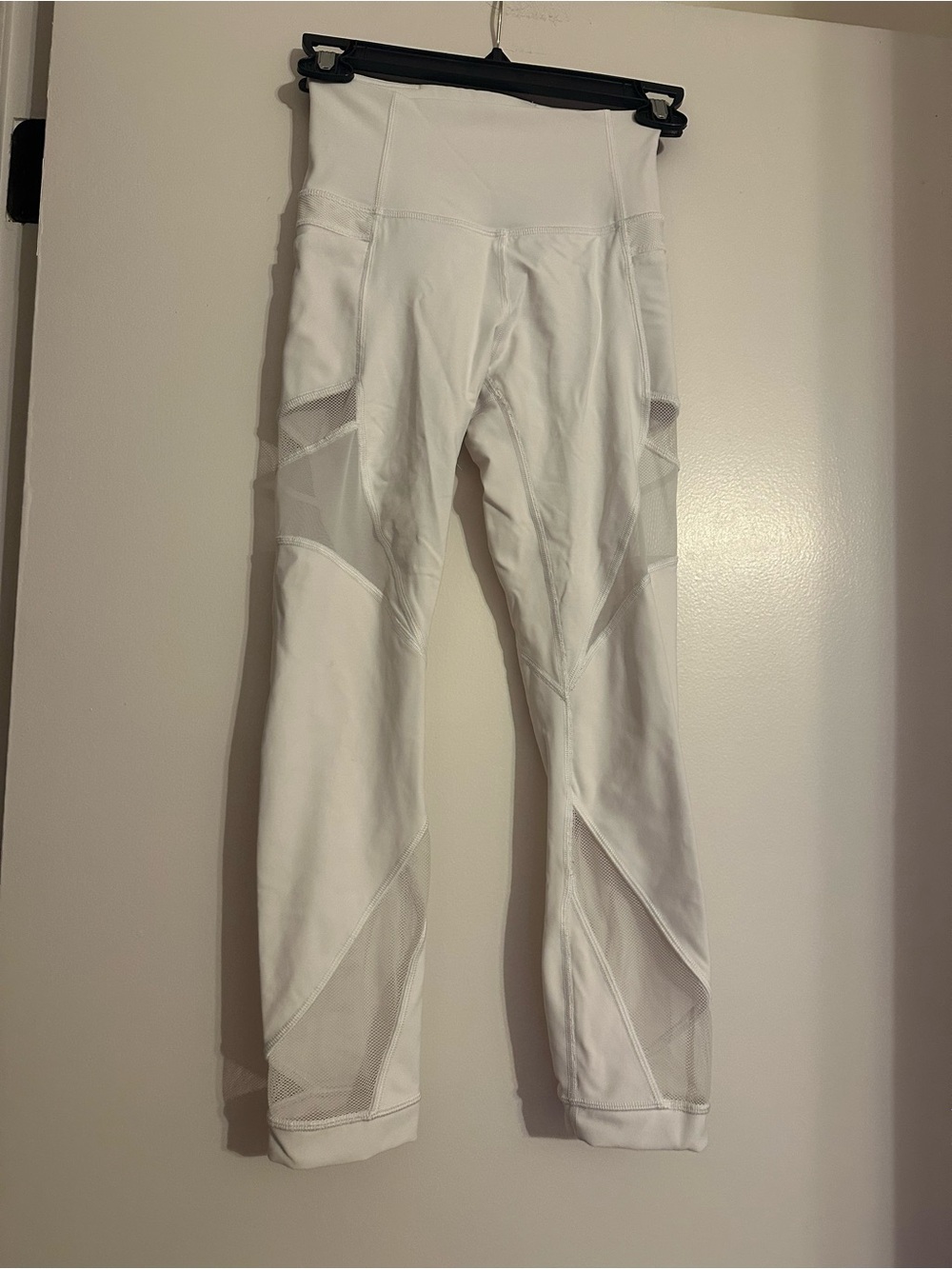 White Mesh Panel High-Waist Leggings